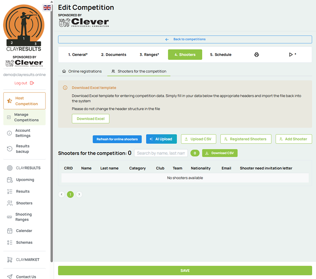 CLAYRESULTS.online Competition Management Dashboard